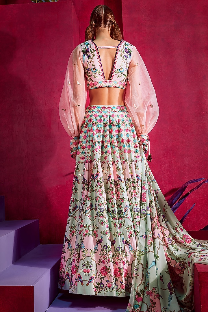 Blush Pink Printed & Embellished Wedding Lehenga Set by Limerick By Abirr N' Nanki at Pernia's Pop Up Shop