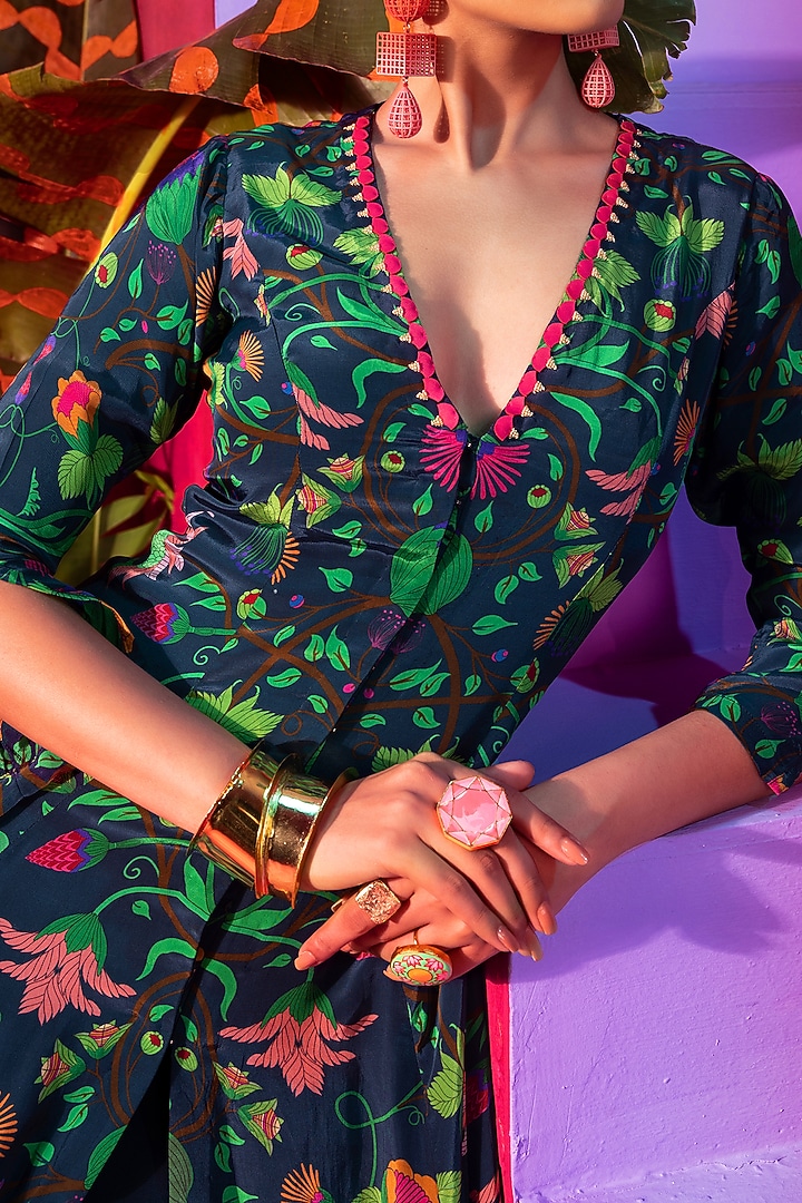 Multi-Colored Printed Kalidar Kurta Set by Limerick By Abirr N' Nanki at Pernia's Pop Up Shop