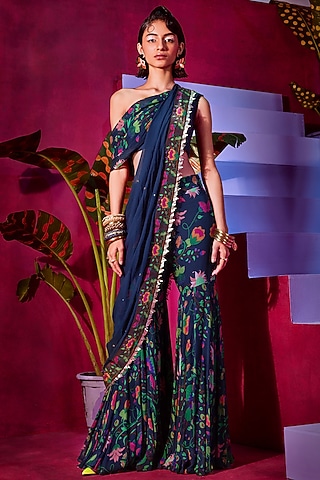 Deep Purple Printed Sharara Set by Limerick By Abirr N' Nanki