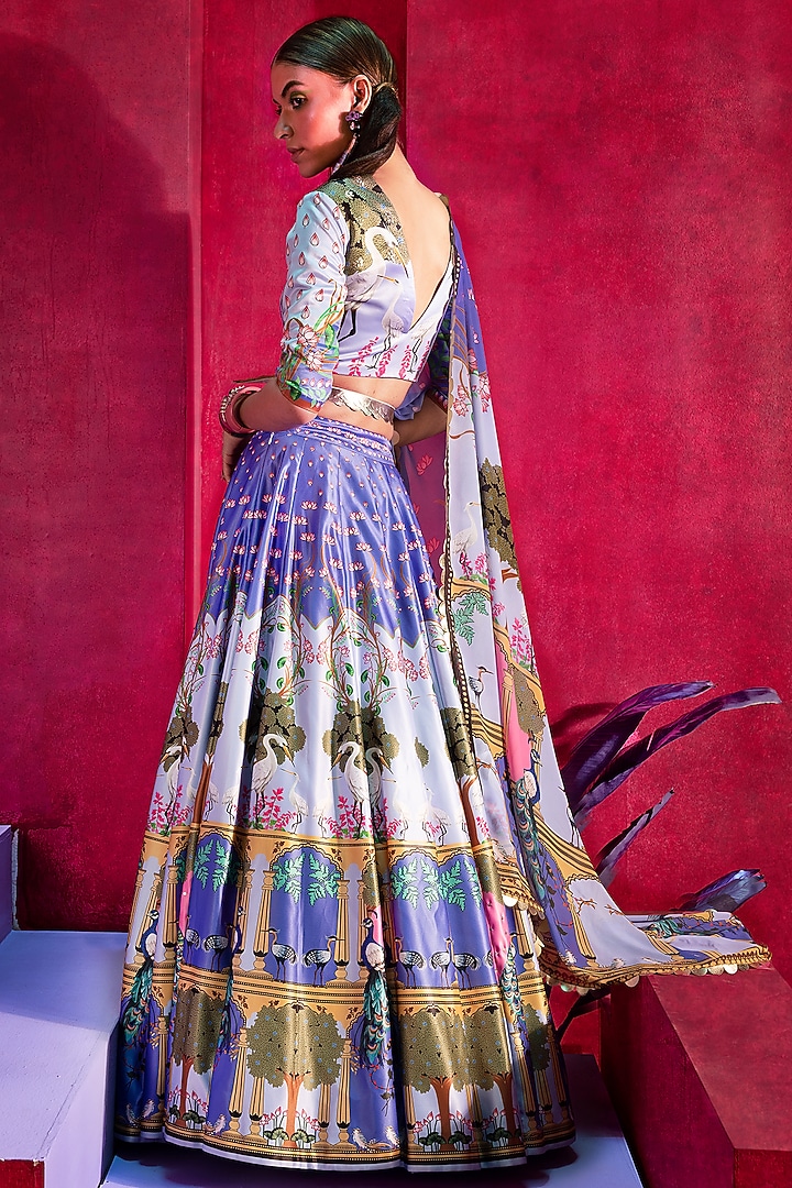 Purple Printed & Embellished Wedding Lehenga Set by Limerick By Abirr N' Nanki at Pernia's Pop Up Shop