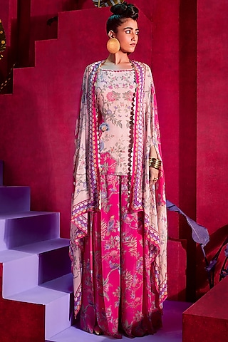 Blush Pink Embroidered Cape Set by Limerick By Abirr N' Nanki