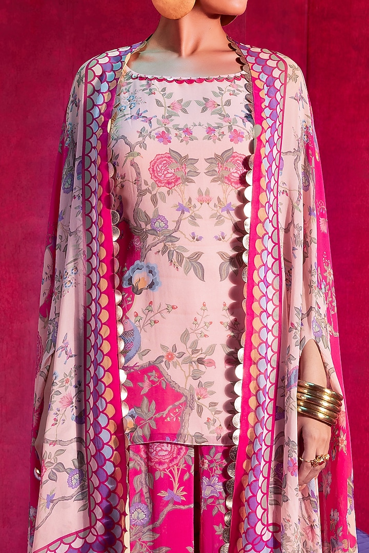 Blush Pink Embroidered Cape Set by Limerick By Abirr N' Nanki at Pernia's Pop Up Shop