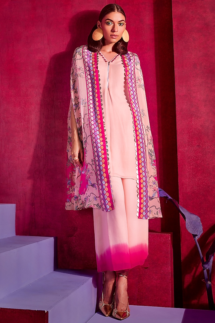 Blush Pink Printed & Embroidered Kurta Set by Limerick By Abirr N' Nanki at Pernia's Pop Up Shop