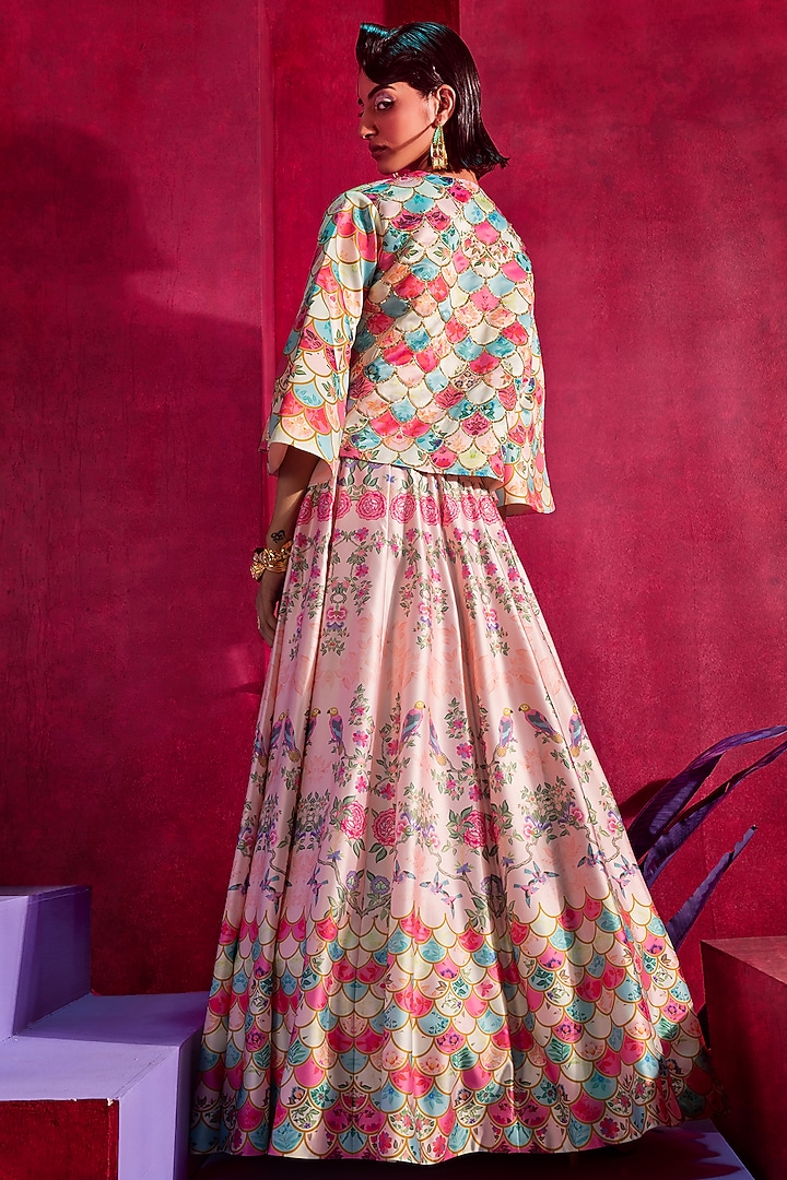 Blush Pink Printed & Embroidered Jacket Set by Limerick By Abirr N' Nanki at Pernia's Pop Up Shop