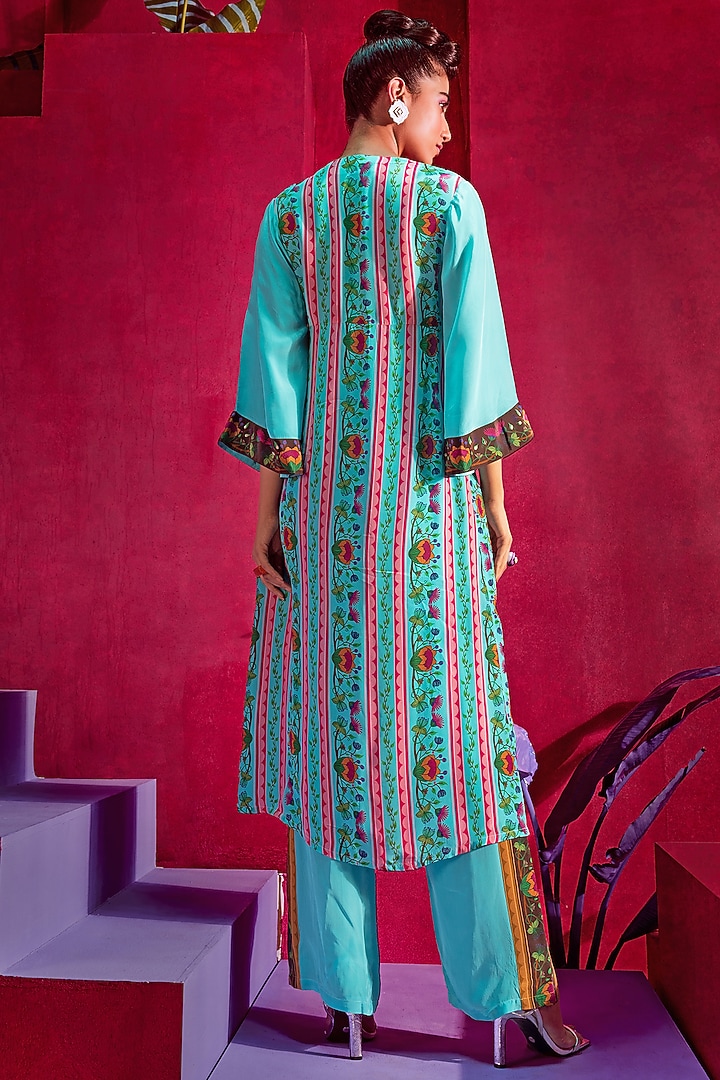 Deep Turquoise Printed & Embroidered Tunic Set by Limerick By Abirr N' Nanki at Pernia's Pop Up Shop