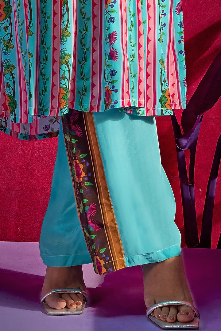 Deep Turquoise Printed & Embroidered Tunic Set by Limerick By Abirr N' Nanki at Pernia's Pop Up Shop