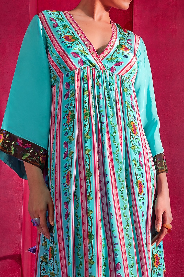 Deep Turquoise Printed & Embroidered Tunic Set by Limerick By Abirr N' Nanki at Pernia's Pop Up Shop