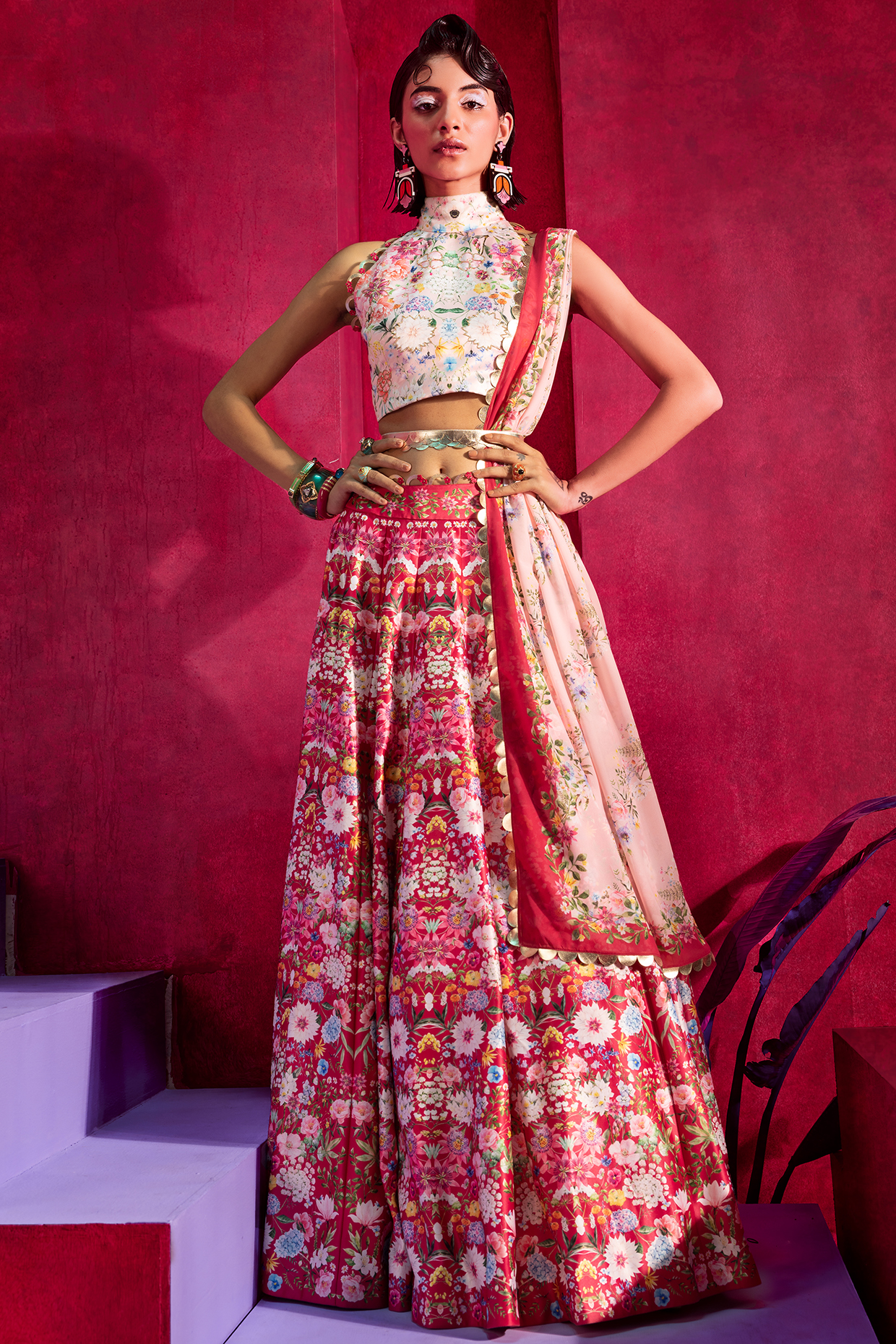 Blush Pink Printed & Embroidered Wedding Lehenga Set by Limerick By Abirr N' Nanki at Pernia's Pop Up Shop