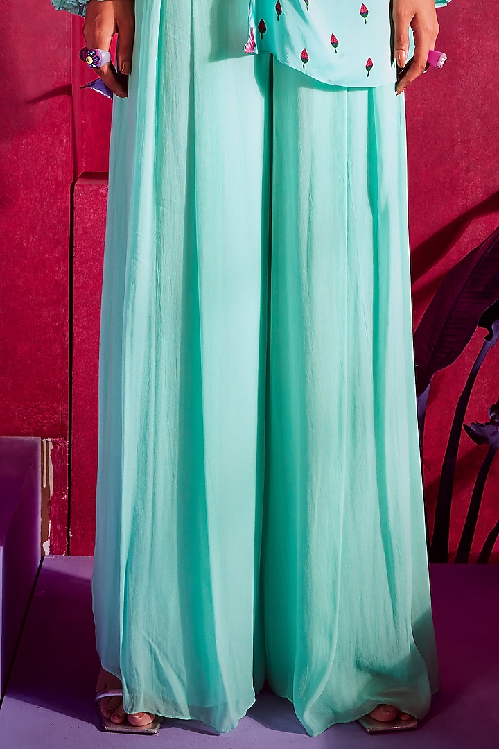 Turquoise Printed & Embroidered Peplum Tunic Set by Limerick By Abirr N' Nanki at Pernia's Pop Up Shop