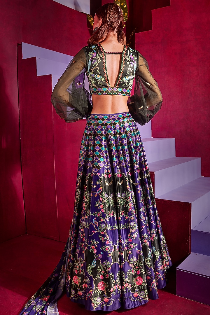 Purple Printed & Embellished Wedding Lehenga Set by Limerick By Abirr N' Nanki at Pernia's Pop Up Shop