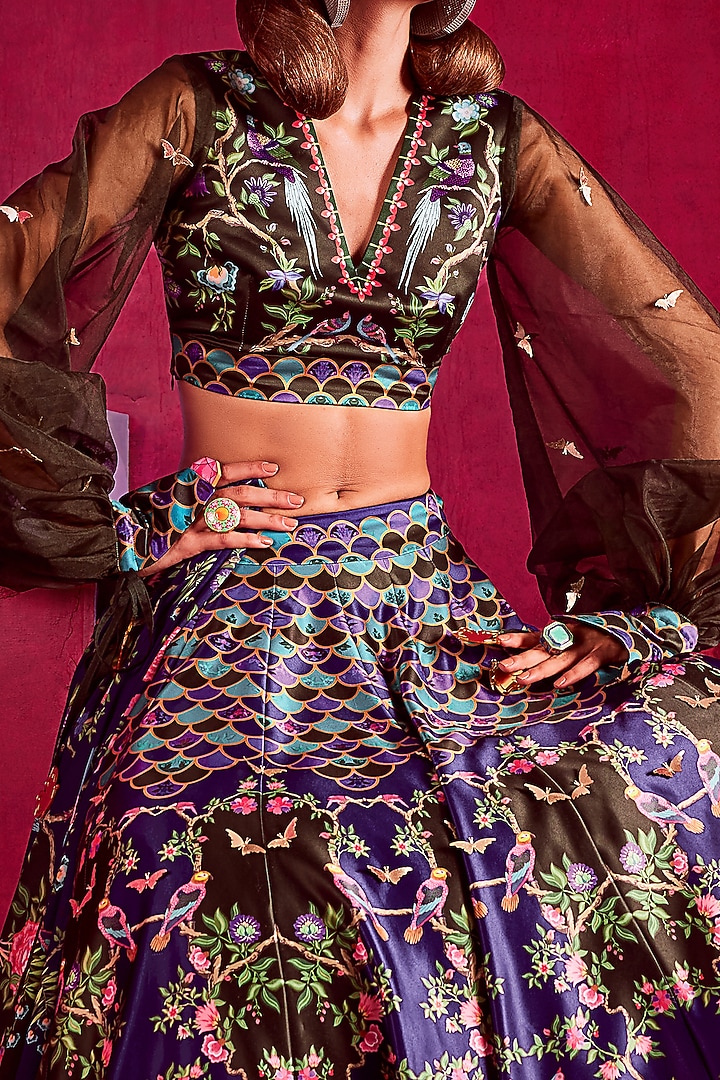 Purple Printed & Embellished Wedding Lehenga Set by Limerick By Abirr N' Nanki at Pernia's Pop Up Shop