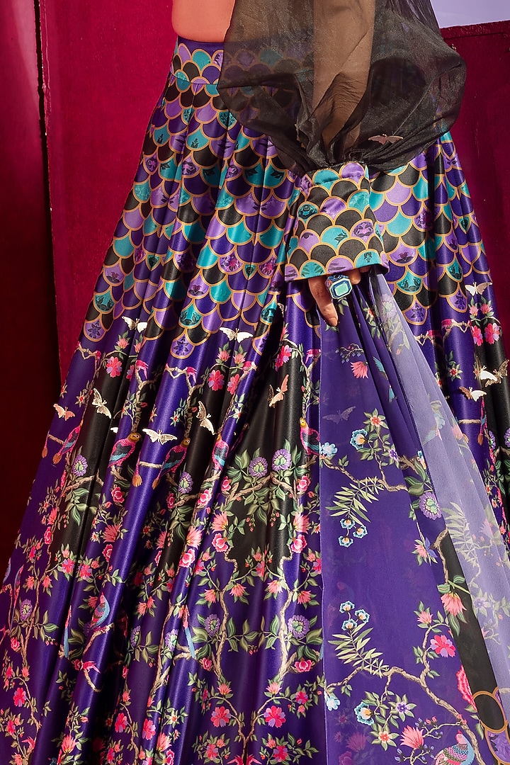 Purple Printed & Embellished Wedding Lehenga Set by Limerick By Abirr N' Nanki at Pernia's Pop Up Shop