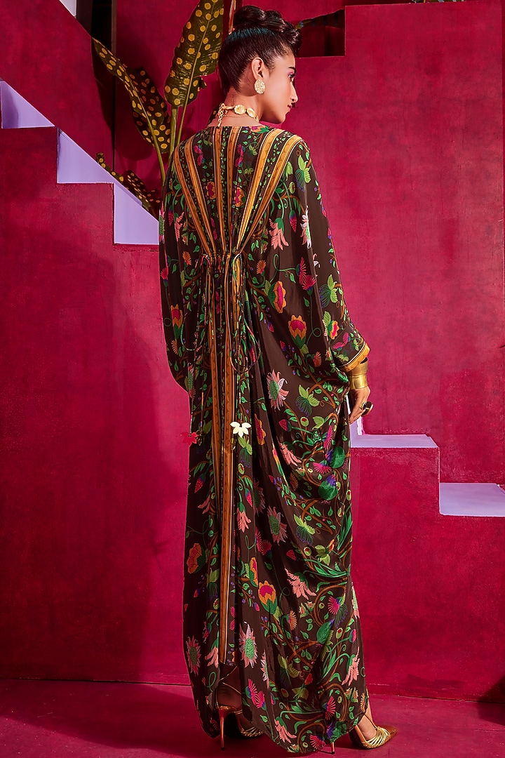 Brown Printed & Embroidered Kaftan by Limerick By Abirr N' Nanki at Pernia's Pop Up Shop