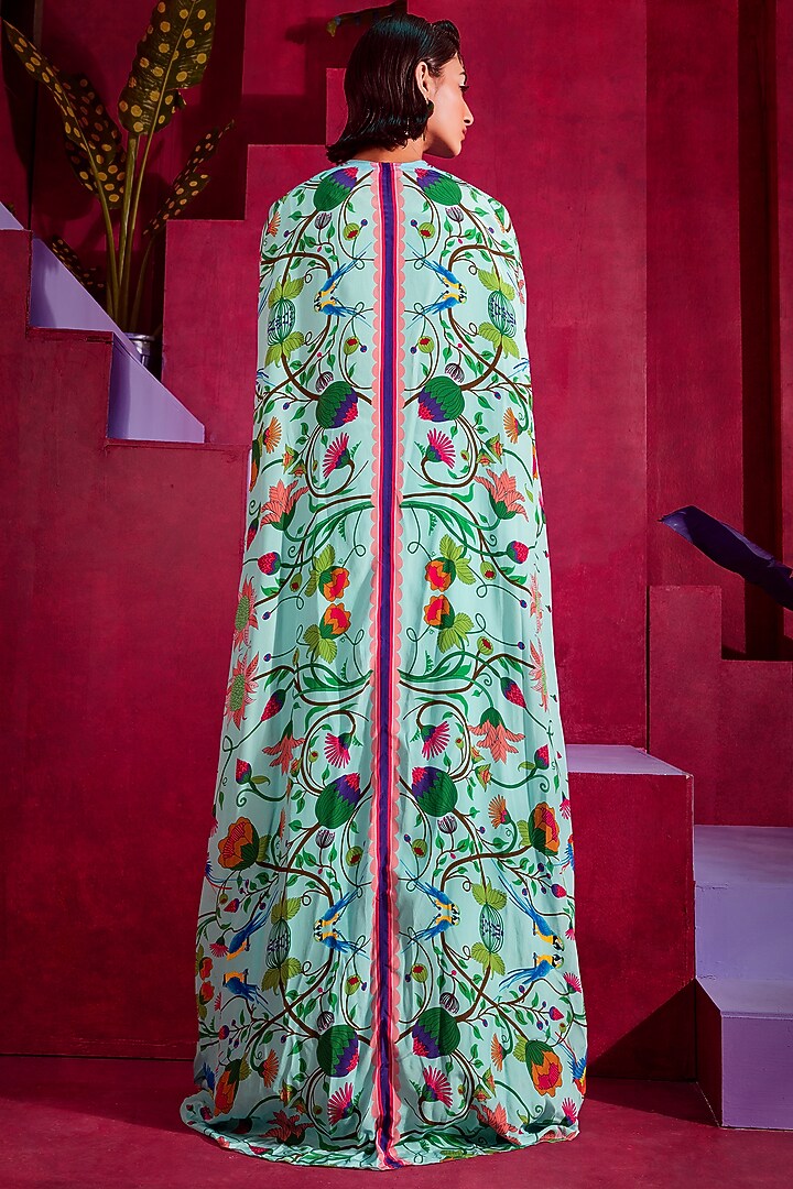 Turquoise Printed Cape Set by Limerick By Abirr N' Nanki at Pernia's Pop Up Shop