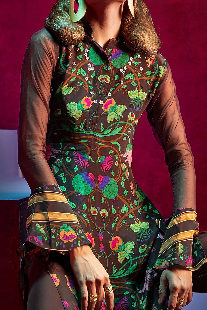 Brown Printed & Embroidered Tunic Set by Limerick By Abirr N' Nanki at Pernia's Pop Up Shop