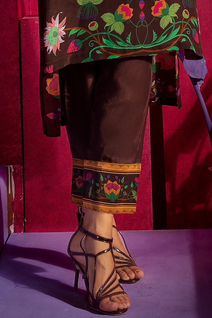 Brown Printed & Embroidered Tunic Set by Limerick By Abirr N' Nanki at Pernia's Pop Up Shop