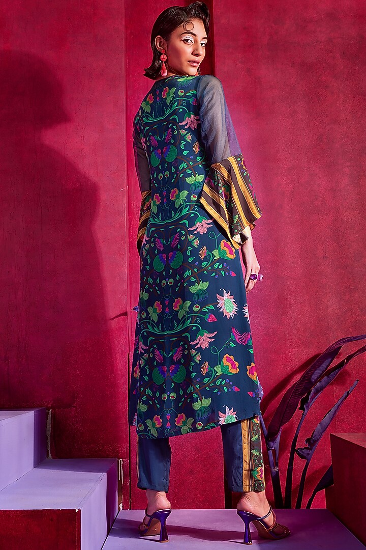 Navy Blue Printed Tunic Set by Limerick By Abirr N' Nanki at Pernia's Pop Up Shop