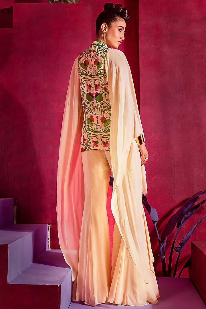 Peach Printed & Embroidered Tunic Set by Limerick By Abirr N' Nanki at Pernia's Pop Up Shop