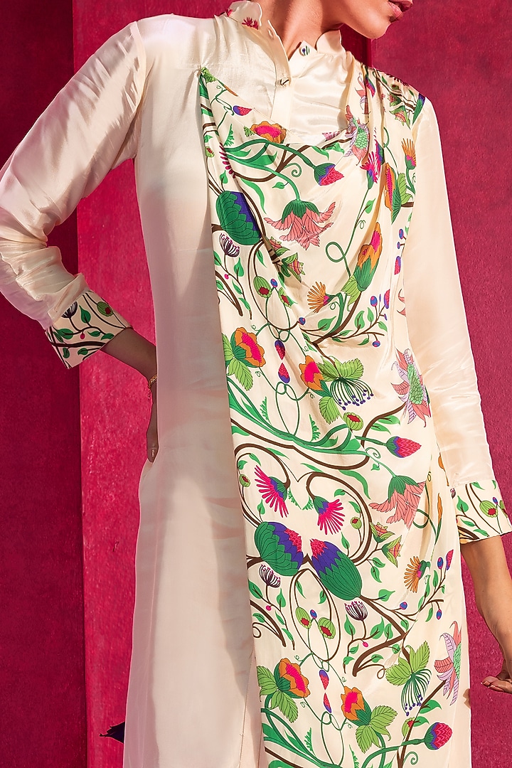 Beige Printed & Embroidered Tunic Set by Limerick By Abirr N' Nanki at Pernia's Pop Up Shop