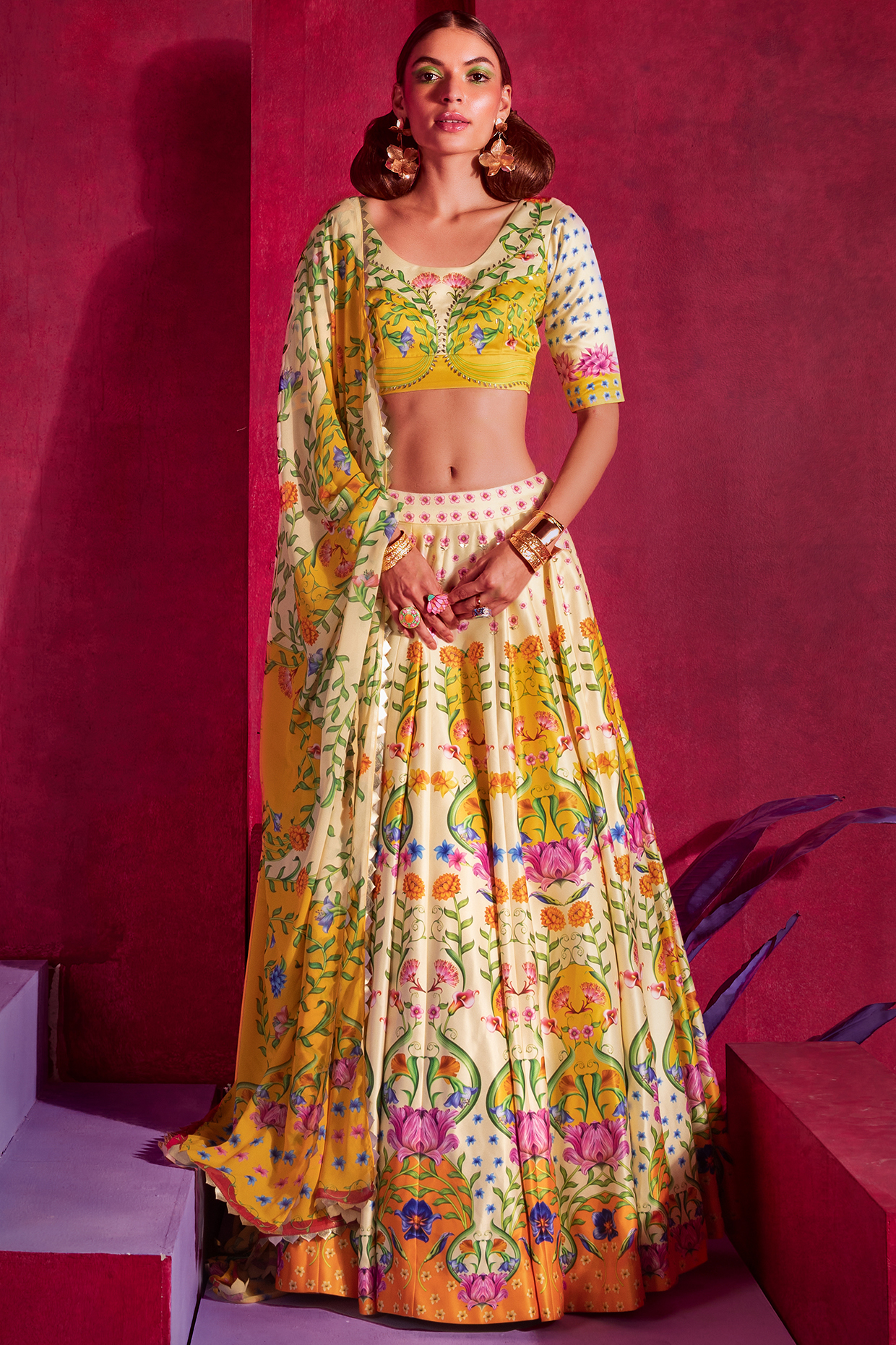 Blush Pink Printed & Embroidered Wedding Lehenga Set by Limerick By Abirr N' Nanki at Pernia's Pop Up Shop