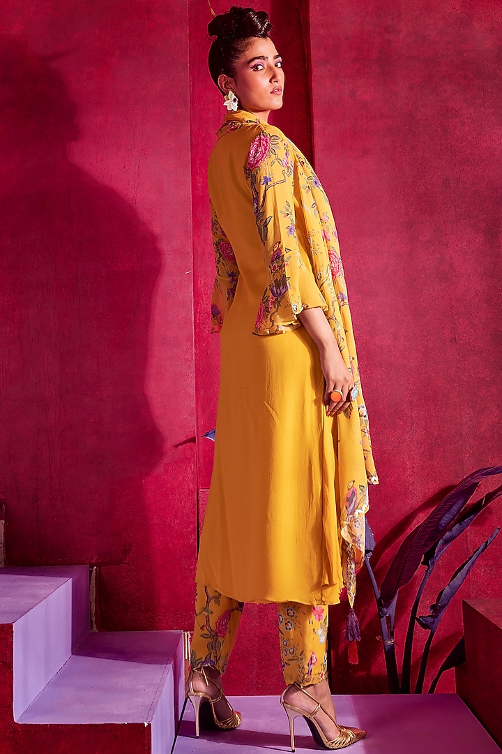 Yellow Printed & Embroidered Tunic Set by Limerick By Abirr N' Nanki at Pernia's Pop Up Shop