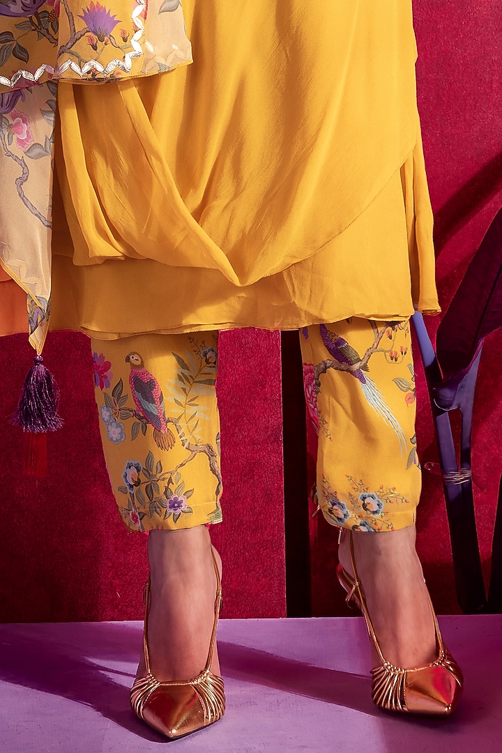Yellow Printed & Embroidered Tunic Set by Limerick By Abirr N' Nanki at Pernia's Pop Up Shop