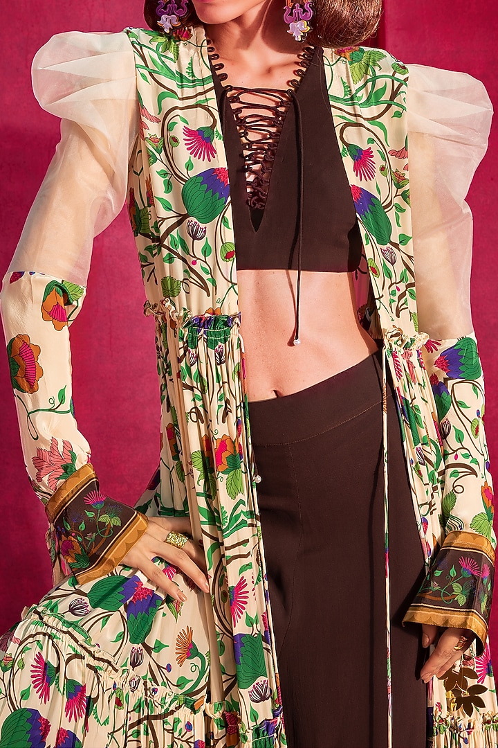 Peach Printed Jacket Set by Limerick By Abirr N' Nanki at Pernia's Pop Up Shop