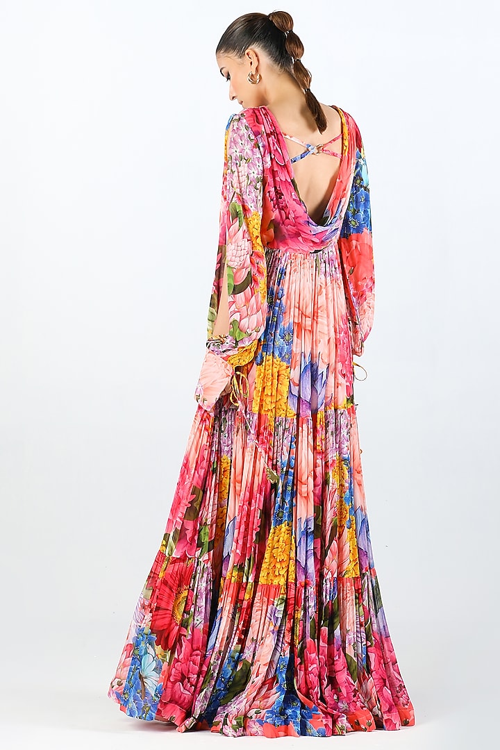 Multi-Colored Georgette Printed Maxi Cocktail Dress by Limerick By Abirr N' Nanki at Pernia's Pop Up Shop