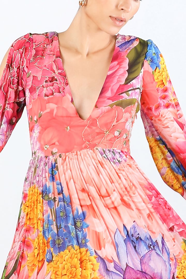 Multi-Colored Georgette Printed Maxi Cocktail Dress by Limerick By Abirr N' Nanki at Pernia's Pop Up Shop