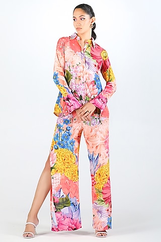 Multi-Colored Habutai Silk Printed Pants by Limerick By Abirr N' Nanki