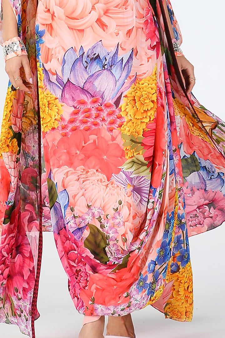 Multi-Colored Georgette Printed Draped Skirt Set by Limerick By Abirr N' Nanki at Pernia's Pop Up Shop
