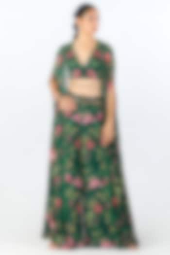 Green Georgette Printed Cape Set by Limerick By Abirr N' Nanki at Pernia's Pop Up Shop