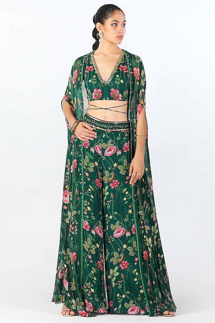 Green Georgette Printed Cape Set by Limerick By Abirr N' Nanki at Pernia's Pop Up Shop