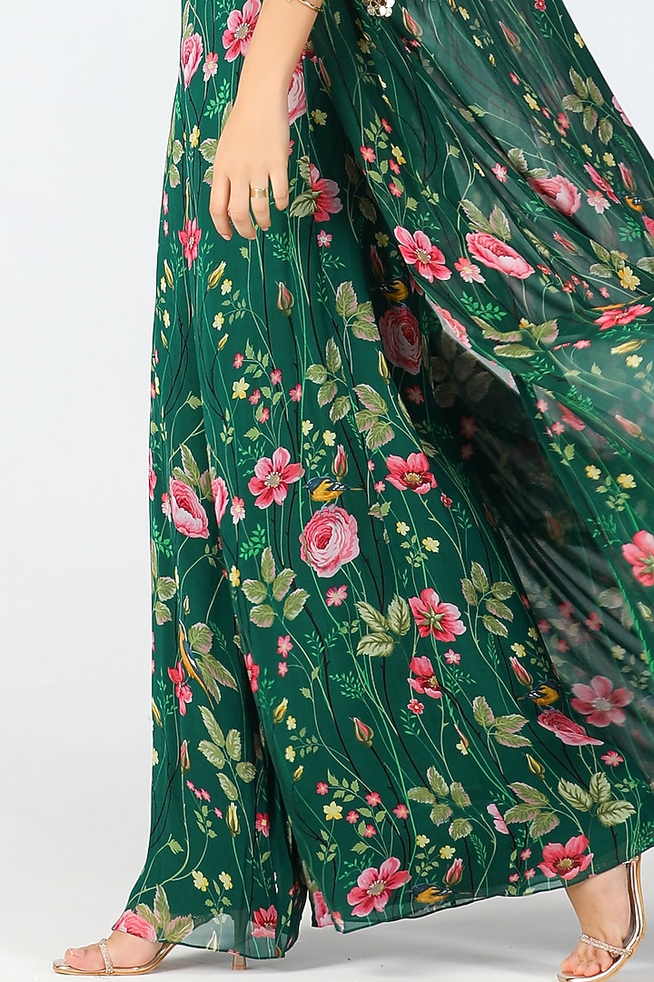 Green Georgette Printed Cape Set by Limerick By Abirr N' Nanki at Pernia's Pop Up Shop