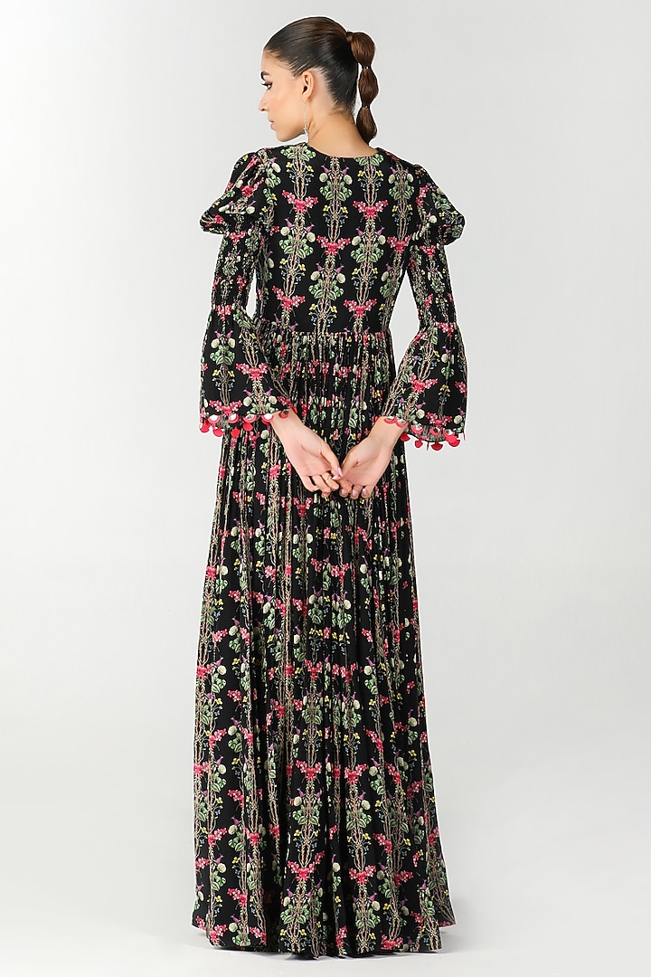 Black Crepe Printed Maxi Cocktail Dress by Limerick By Abirr N' Nanki at Pernia's Pop Up Shop