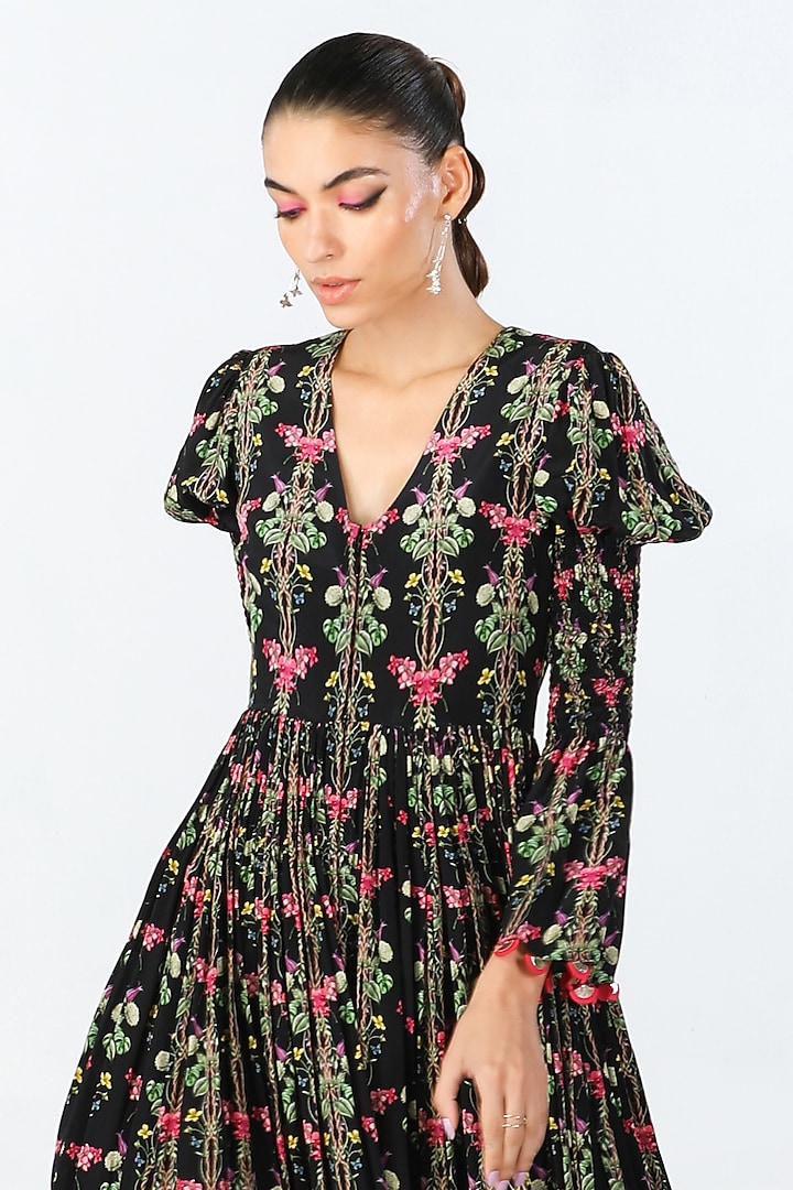 Black Crepe Printed Maxi Cocktail Dress by Limerick By Abirr N' Nanki at Pernia's Pop Up Shop