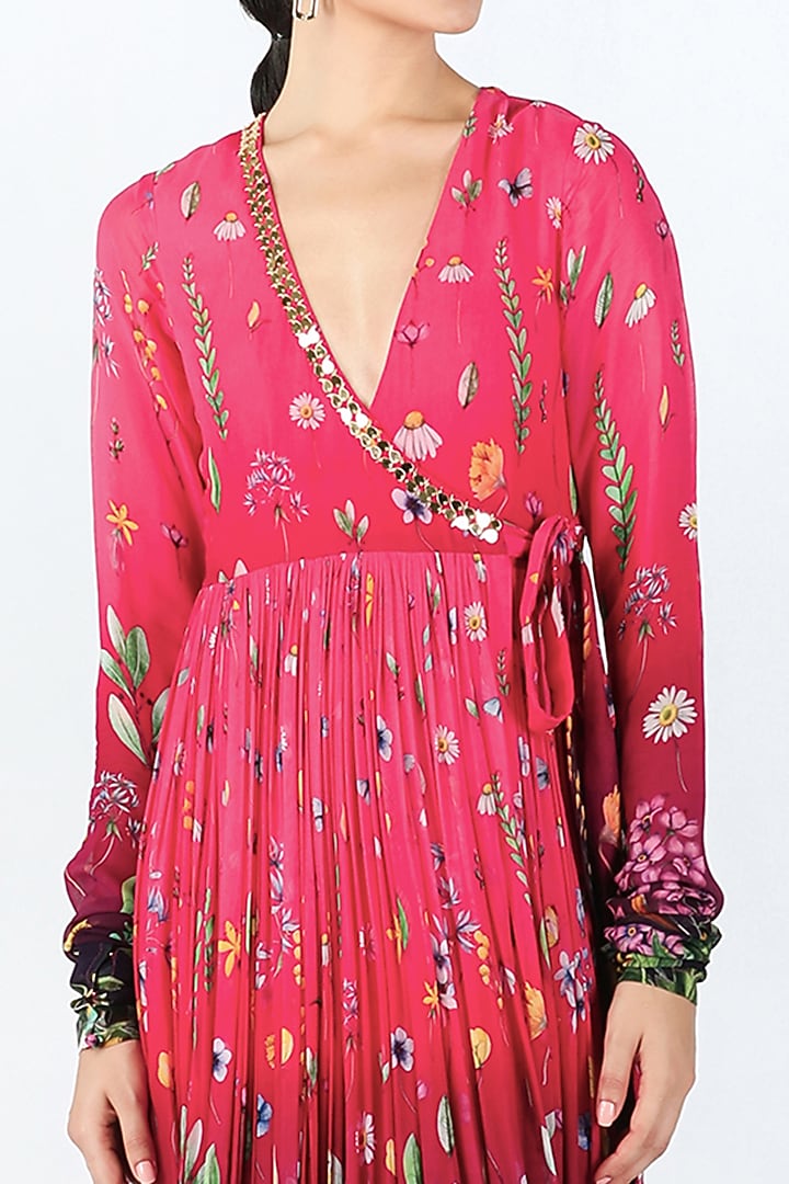 Fuchsia Georgette Printed Overlapping Cocktail Dress by Limerick By Abirr N' Nanki at Pernia's Pop Up Shop