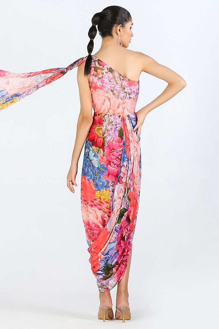 Multi-Colored Georgette Printed Draped Vacation Dress by Limerick By Abirr N' Nanki at Pernia's Pop Up Shop
