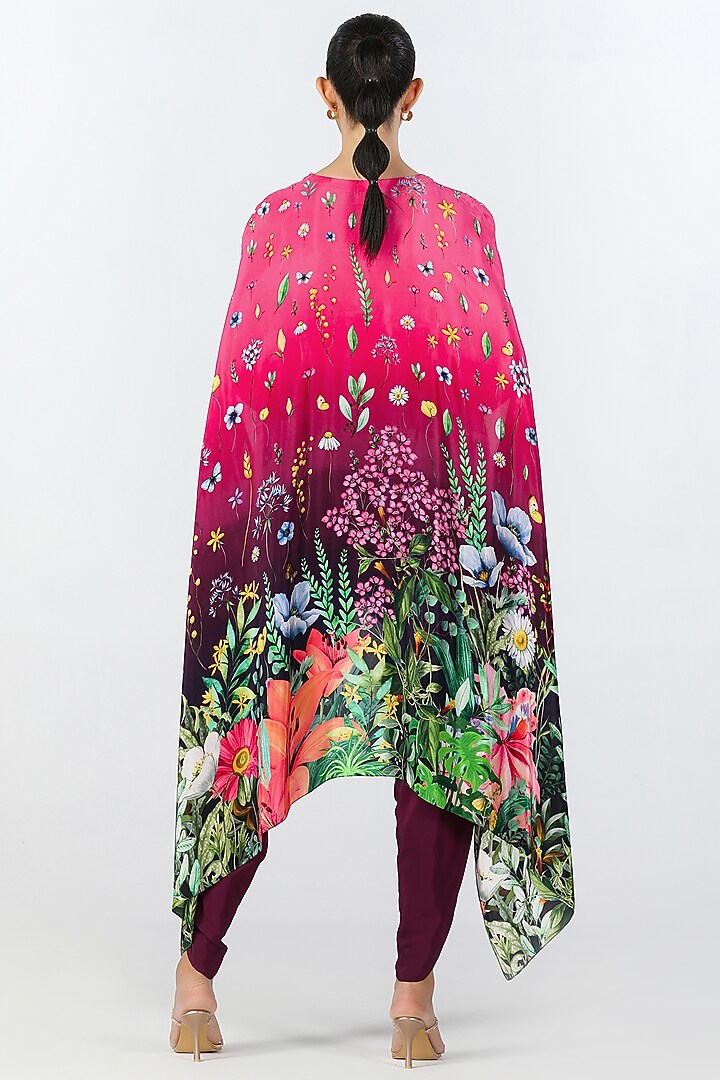 Fuchsia Crepe Hand Embroidered & Printed Kaftan Set by Limerick By Abirr N' Nanki at Pernia's Pop Up Shop