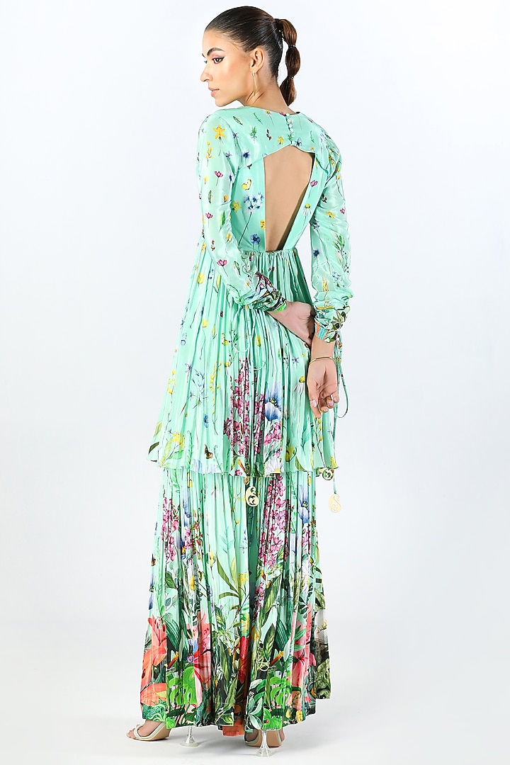 Aqua Luxe Crepe Printed Wedding Sharara Set by Limerick By Abirr N' Nanki at Pernia's Pop Up Shop