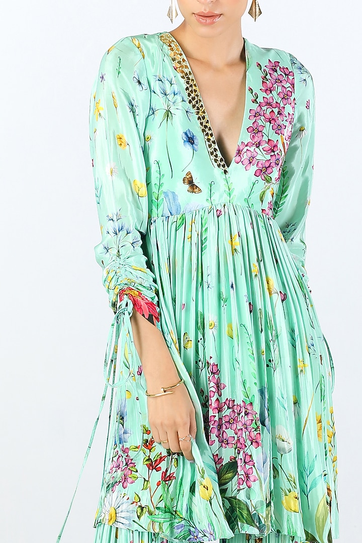 Aqua Luxe Crepe Printed Wedding Sharara Set by Limerick By Abirr N' Nanki at Pernia's Pop Up Shop