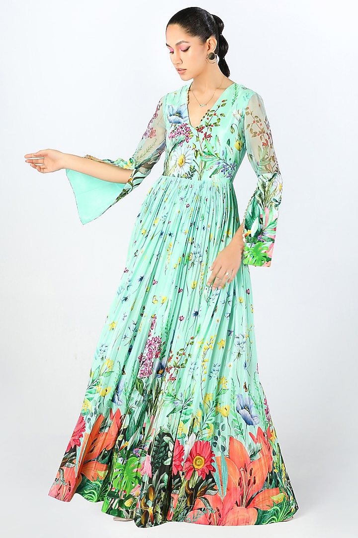 knee length dresses for ladies Embellished Aqua Ariel Flared Maxi Dress main image 0