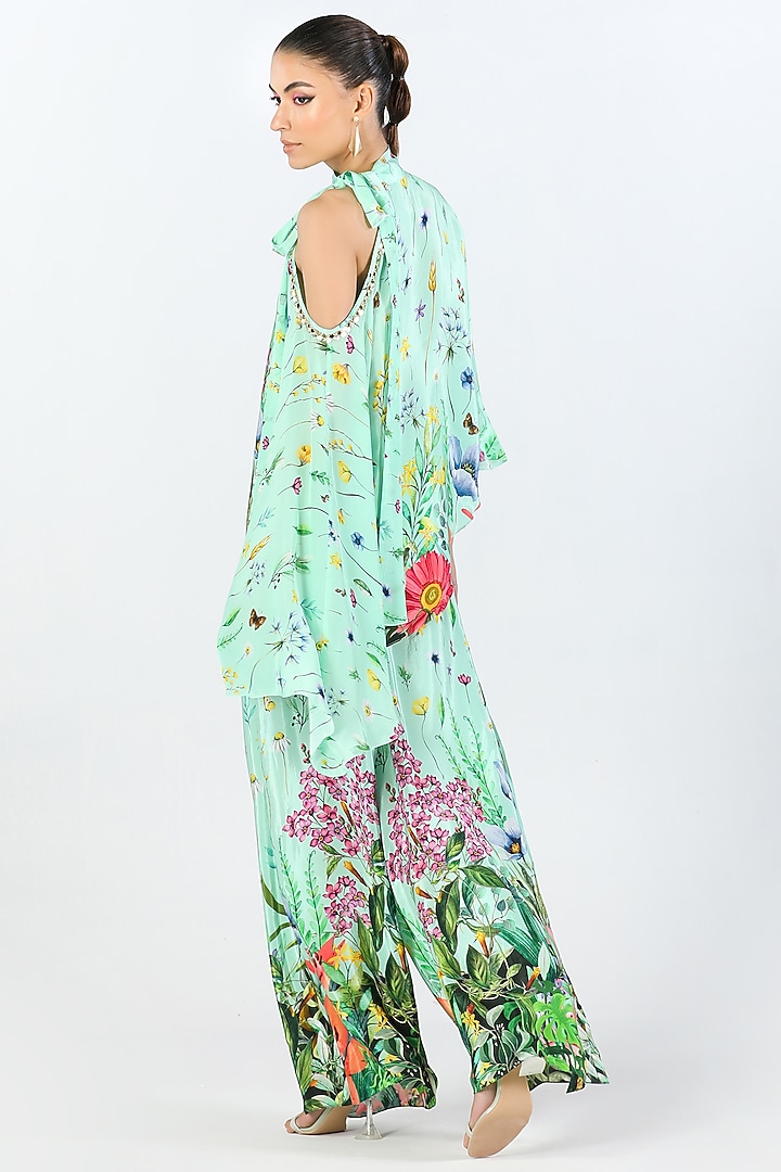 Aqua Crepe Printed Co-Ord Set by Limerick By Abirr N' Nanki at Pernia's Pop Up Shop