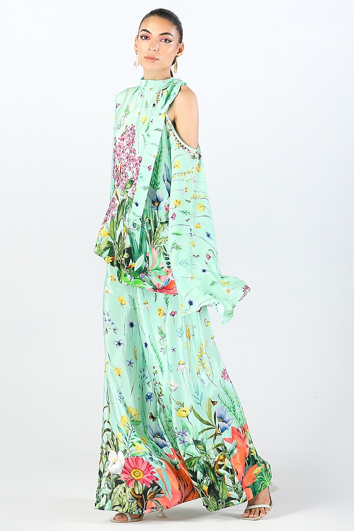 Aqua Crepe Printed Co-Ord Set by Limerick By Abirr N' Nanki at Pernia's Pop Up Shop