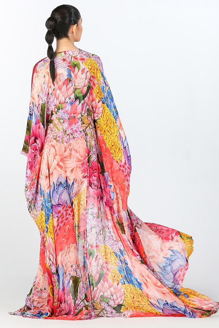 Multi-Colored Georgette Printed & Embroidered Kaftan by Limerick By Abirr N' Nanki at Pernia's Pop Up Shop