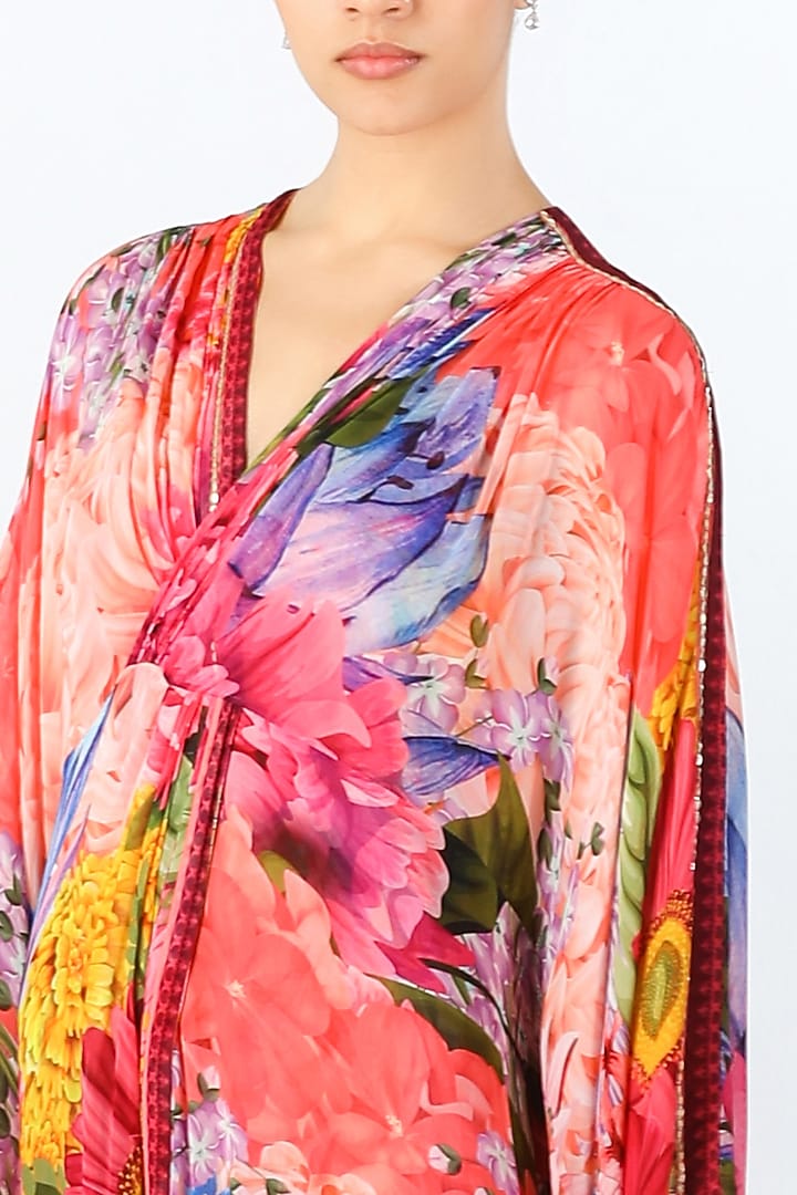 Multi-Colored Georgette Printed & Embroidered Kaftan by Limerick By Abirr N' Nanki at Pernia's Pop Up Shop