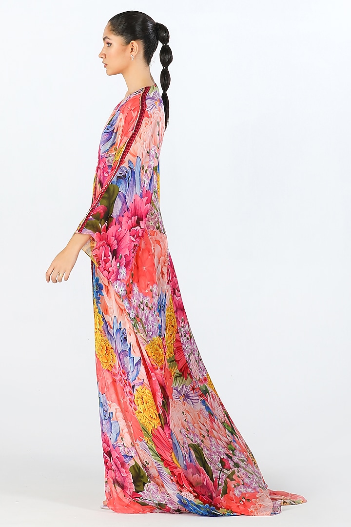 Multi-Colored Georgette Printed & Embroidered Kaftan by Limerick By Abirr N' Nanki at Pernia's Pop Up Shop