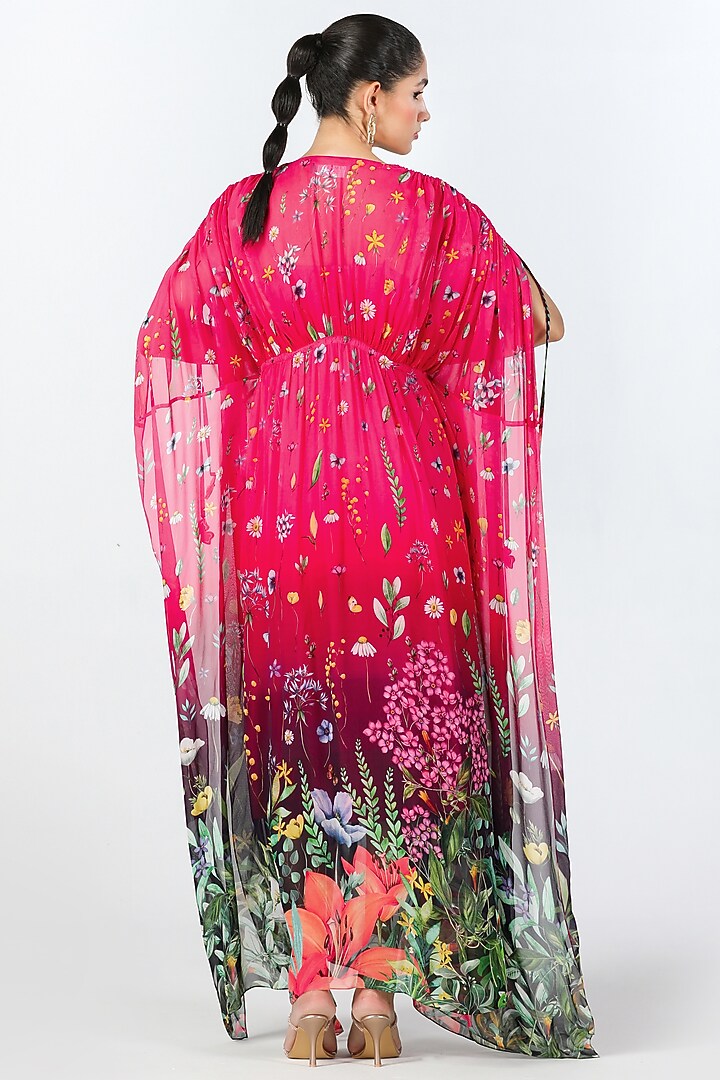 Multi-Colored Luxe Georgette Hand Embroidered & Printed Kaftan by Limerick By Abirr N' Nanki at Pernia's Pop Up Shop