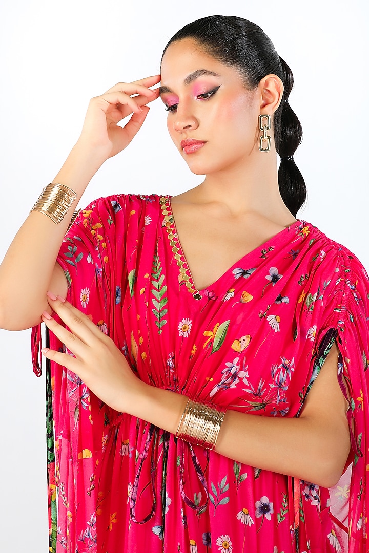 Multi-Colored Luxe Georgette Hand Embroidered & Printed Kaftan by Limerick By Abirr N' Nanki at Pernia's Pop Up Shop