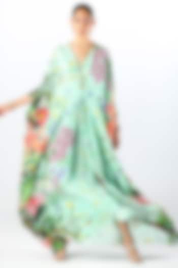 Multi-Colored Crepe Hand Embroidered & Printed Kaftan by Limerick By Abirr N' Nanki